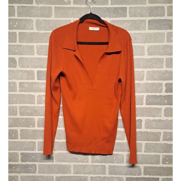 Babaton‎ Womens Ribbed Burnt Orange V-Neck  Pullover Sweater Size XL - Picture 1 of 11